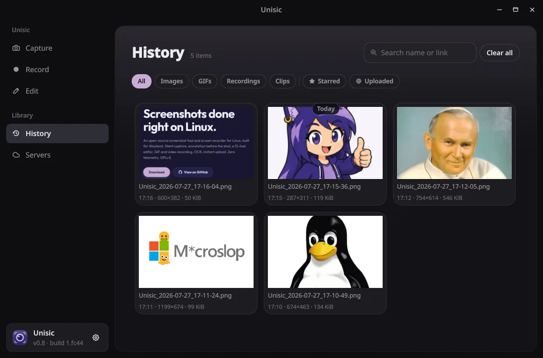 History: every capture, one click away