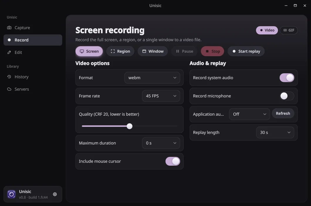 Record: video or GIF, with a replay buffer