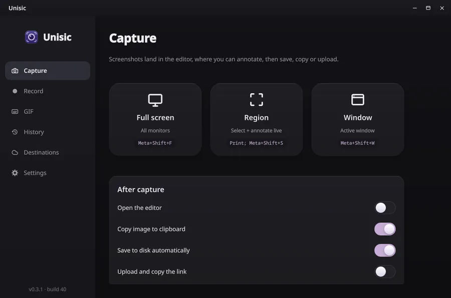 Unisic capture overlay